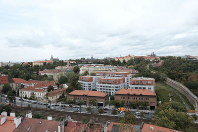 High angle shot of townscape against sky