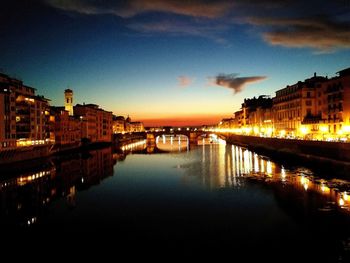 View of illuminated city at sunset