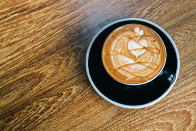 High angle view of coffee on table