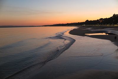 Scenic view of beach against sky during sunset