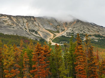 Scenic view of mountains against sky during autumn
