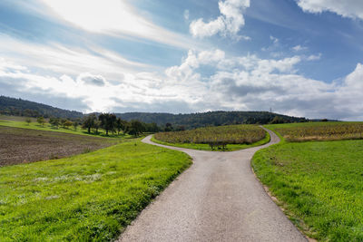 Road amidst field against sky