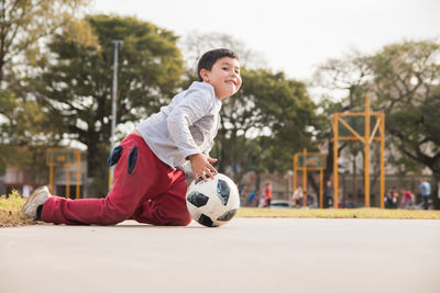 Child having fun with soccer ball