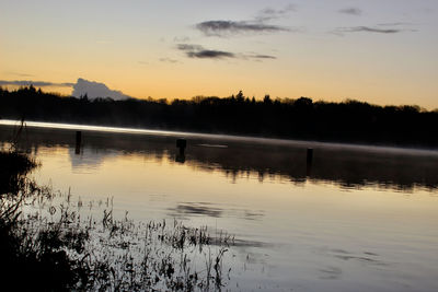 Scenic view of lake against sky during sunset