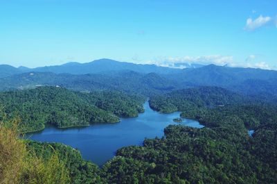 Scenic view of lake against blue sky