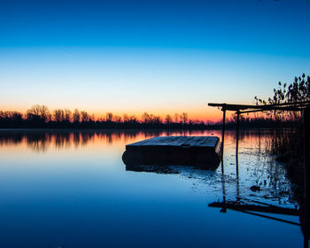 Scenic view of lake against sky during sunset