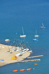 High angle view of boats in sea