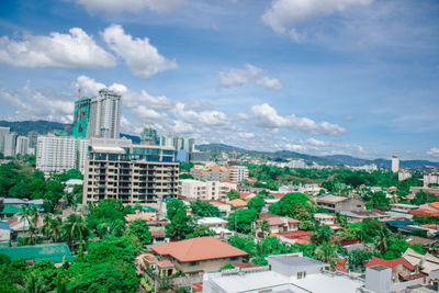 High angle view of townscape against sky