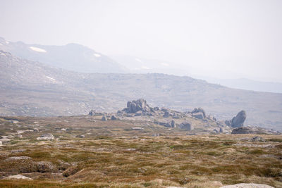 Scenic view of landscape and mountains against sky