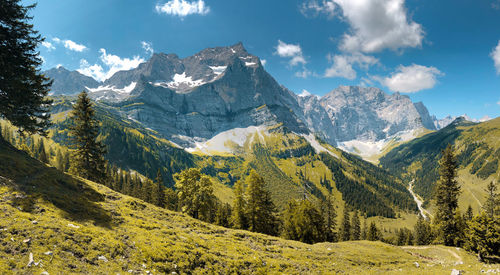 Panoramic view of mountains against sky