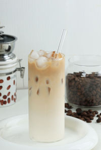 Close-up of dessert in glass on table