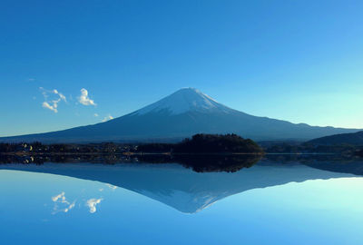 Scenic view of lake against blue sky