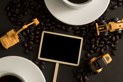 High angle view of coffee beans on table