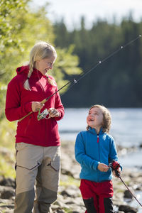 Mother and daughter fishing