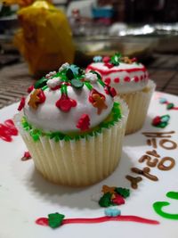 Close-up of cupcakes on table