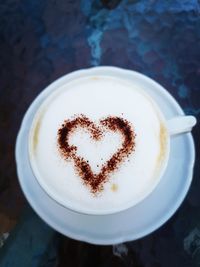 Directly above shot of coffee cup on table