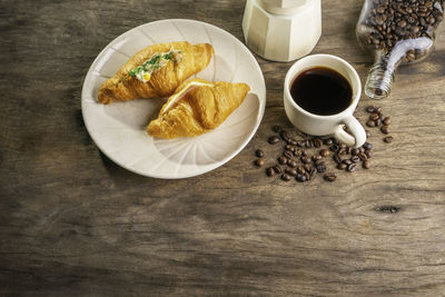 High angle view of breakfast on table