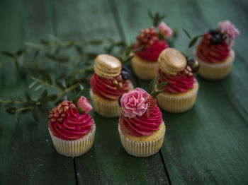 Close-up of cupcakes on table