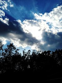 Silhouette of trees against cloudy sky