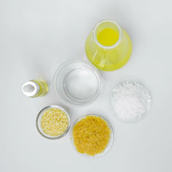 High angle view of breakfast on table