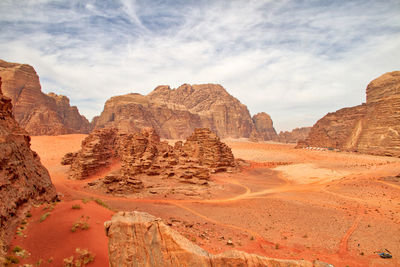 Rock formations in desert against sky