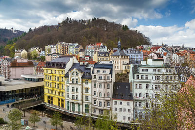 View of historical center of karlovy vary from hill, czech republic