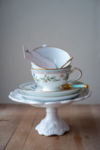 Close-up of tea cup on table