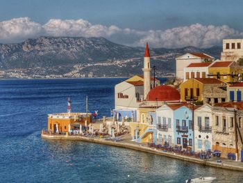 Town with mountain range in background