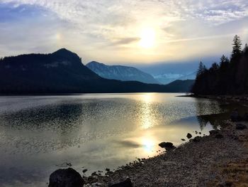 Scenic view of mountains at sunset