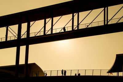 Low angle view of suspension bridge against sky