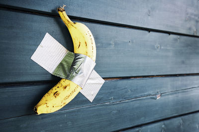 High angle view of bananas on table