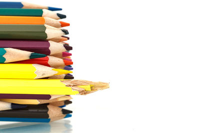 Close-up of colorful objects against clear sky