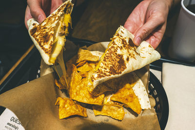 High angle view of people preparing food