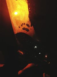 Close-up of beer bottles in dark room