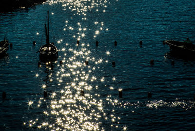 High angle view of sailboat in sea