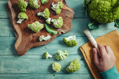 High angle view of chopped vegetables on cutting board