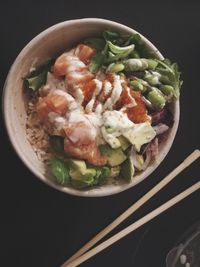 High angle view of salad in bowl