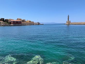 Scenic view of sea against clear sky