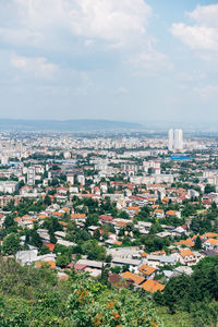 High angle view of townscape against sky