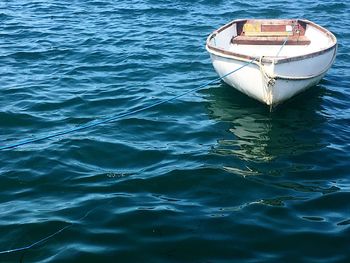 Boat moored on sea