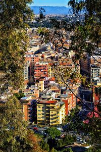 High angle view of buildings in city