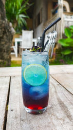 Close-up of drink on table, moctail