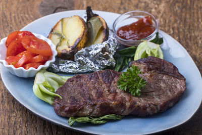 Close-up of meal served in plate