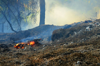 High angle view of bonfire on mountain
