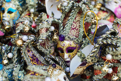 High angle view of masks for sale in market