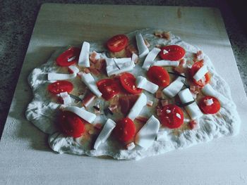 High angle view of food on table