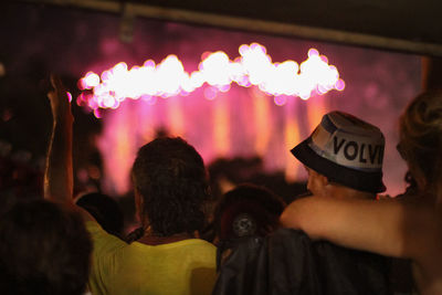 Rear view of people enjoying at night