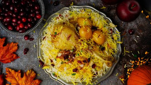 High angle view of fruits in bowl