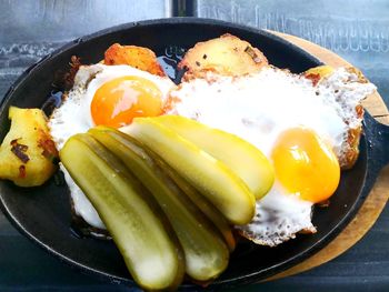 High angle view of breakfast in plate