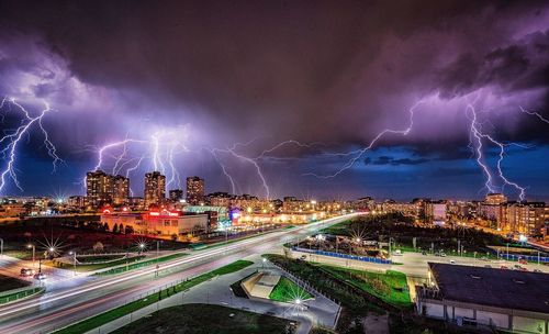 Illuminated cityscape at night